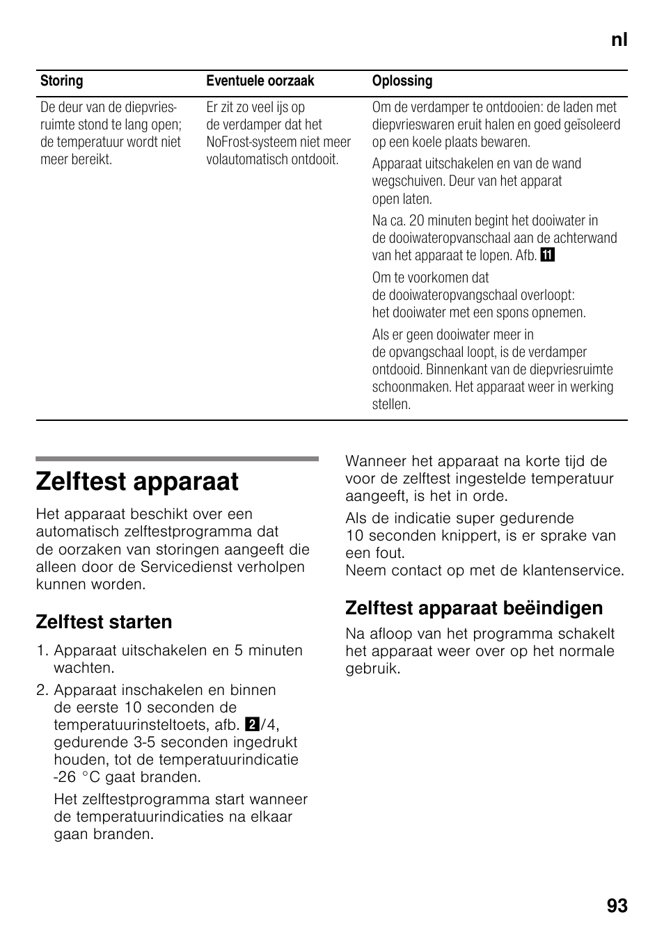 Zelftest apparaat, Zelftest starten, Zelftest apparaat beëindigen | Nl 93 | Bosch GSN33VW30 User Manual | Page 93 / 98
