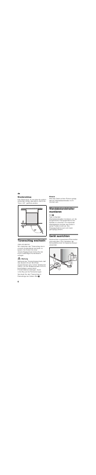 Nischeneinbau, Türanschlag wechseln, Wandabstandshalter montieren | Gerät ausrichten | Bosch KGN36SM30 Réfrigérateur-congélateur combiné Premium Luxe User Manual | Page 6 / 43