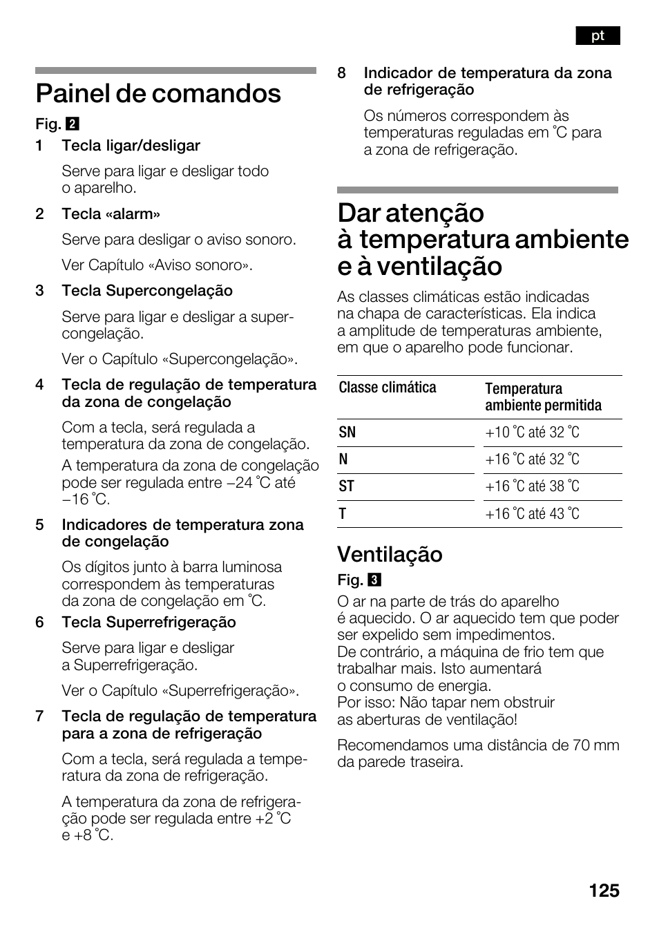 Painel de comandos, Dar atenção à temperatura ambiente e à ventilação, Ventilação | Bosch KGN36SM30 Réfrigérateur-congélateur combiné Premium Luxe User Manual | Page 125 / 143