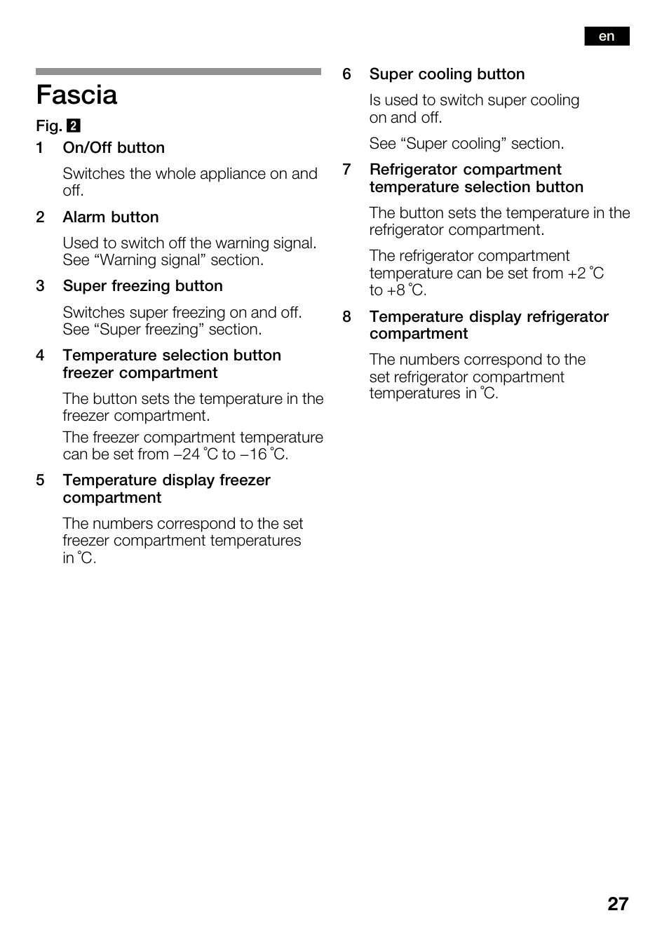 Fascia | Bosch KGN36SM30 Réfrigérateur-congélateur combiné Premium Luxe User Manual | Page 27 / 143