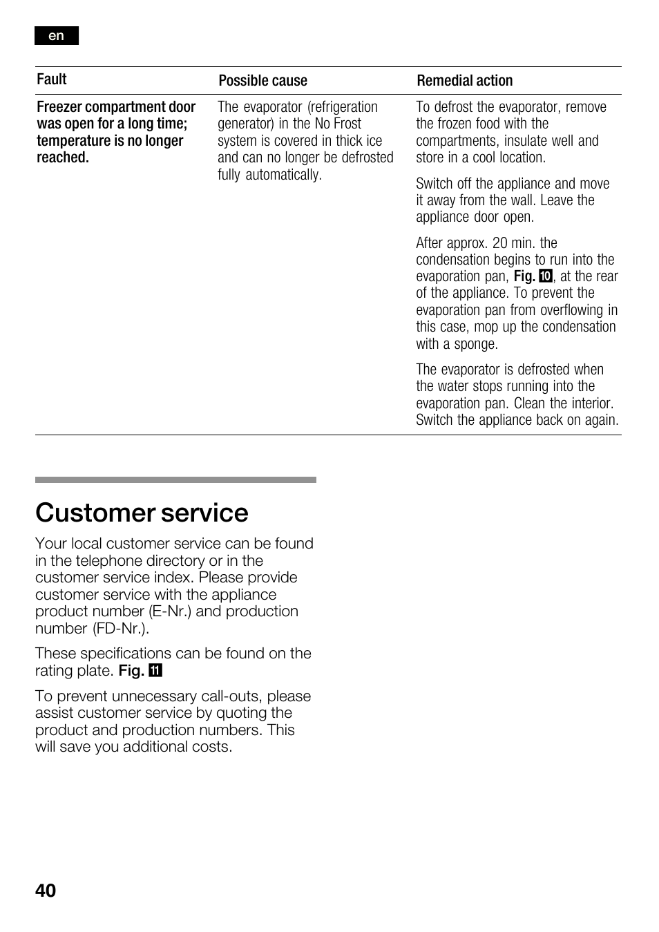 Customer service | Bosch KGN36SM30 Réfrigérateur-congélateur combiné Premium Luxe User Manual | Page 40 / 143