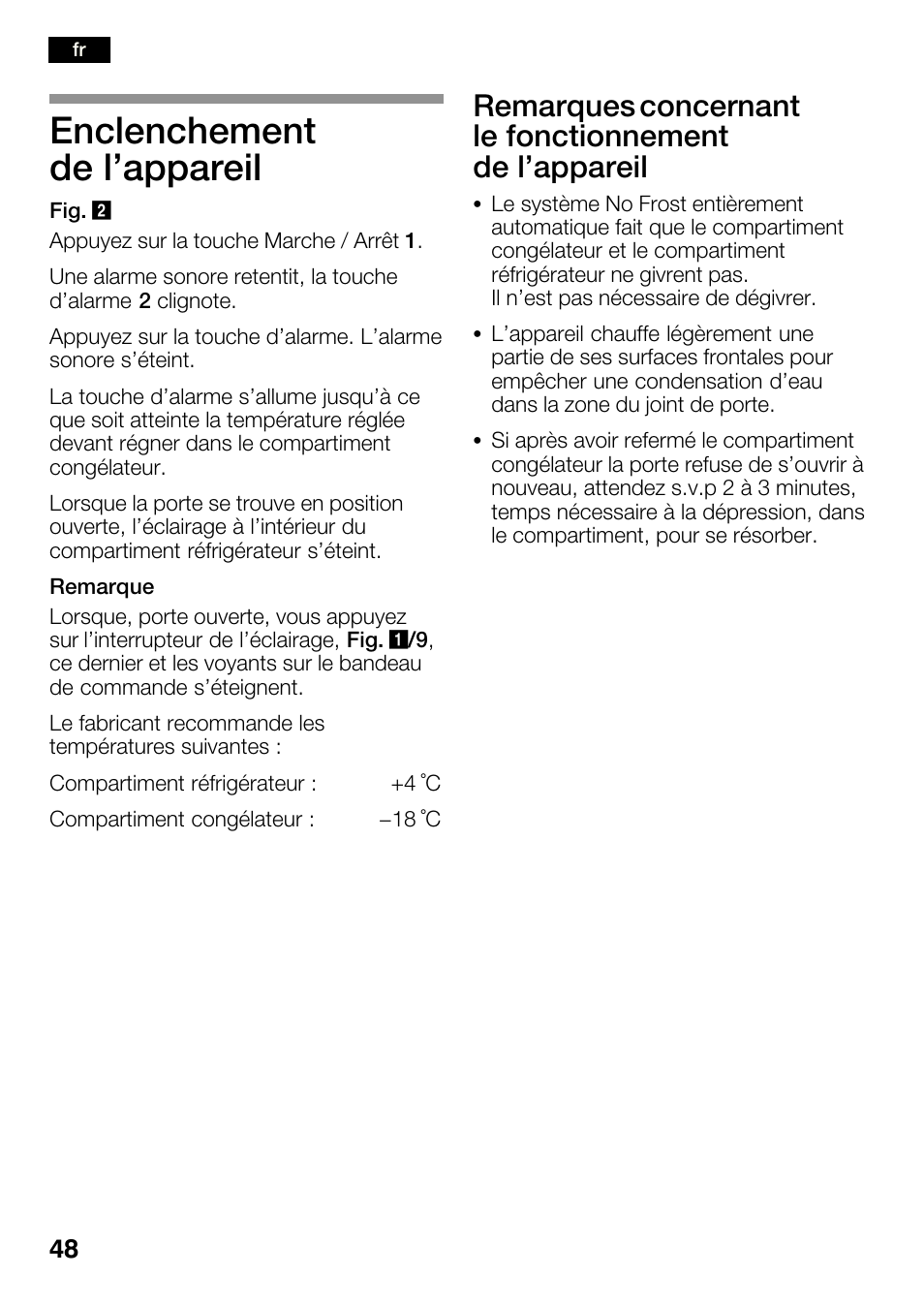 Enclenchement de l'appareil | Bosch KGN36SM30 Réfrigérateur-congélateur combiné Premium Luxe User Manual | Page 48 / 143