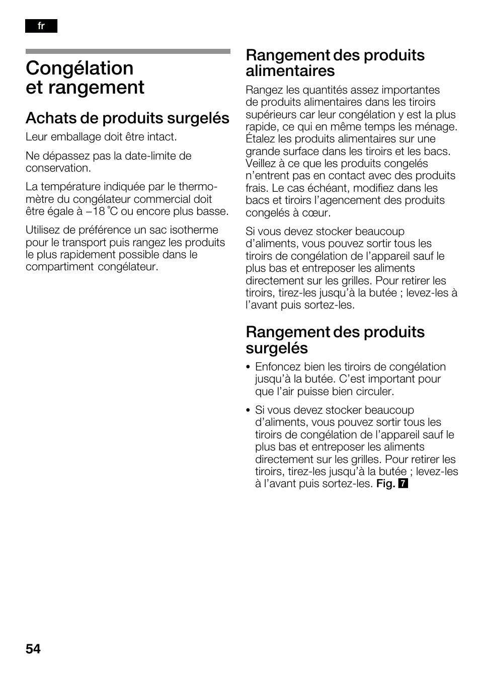 Congélation et rangement, Achats de produits surgelés, Rangement des produits alimentaires | Rangement des produits surgelés | Bosch KGN36SM30 Réfrigérateur-congélateur combiné Premium Luxe User Manual | Page 54 / 143