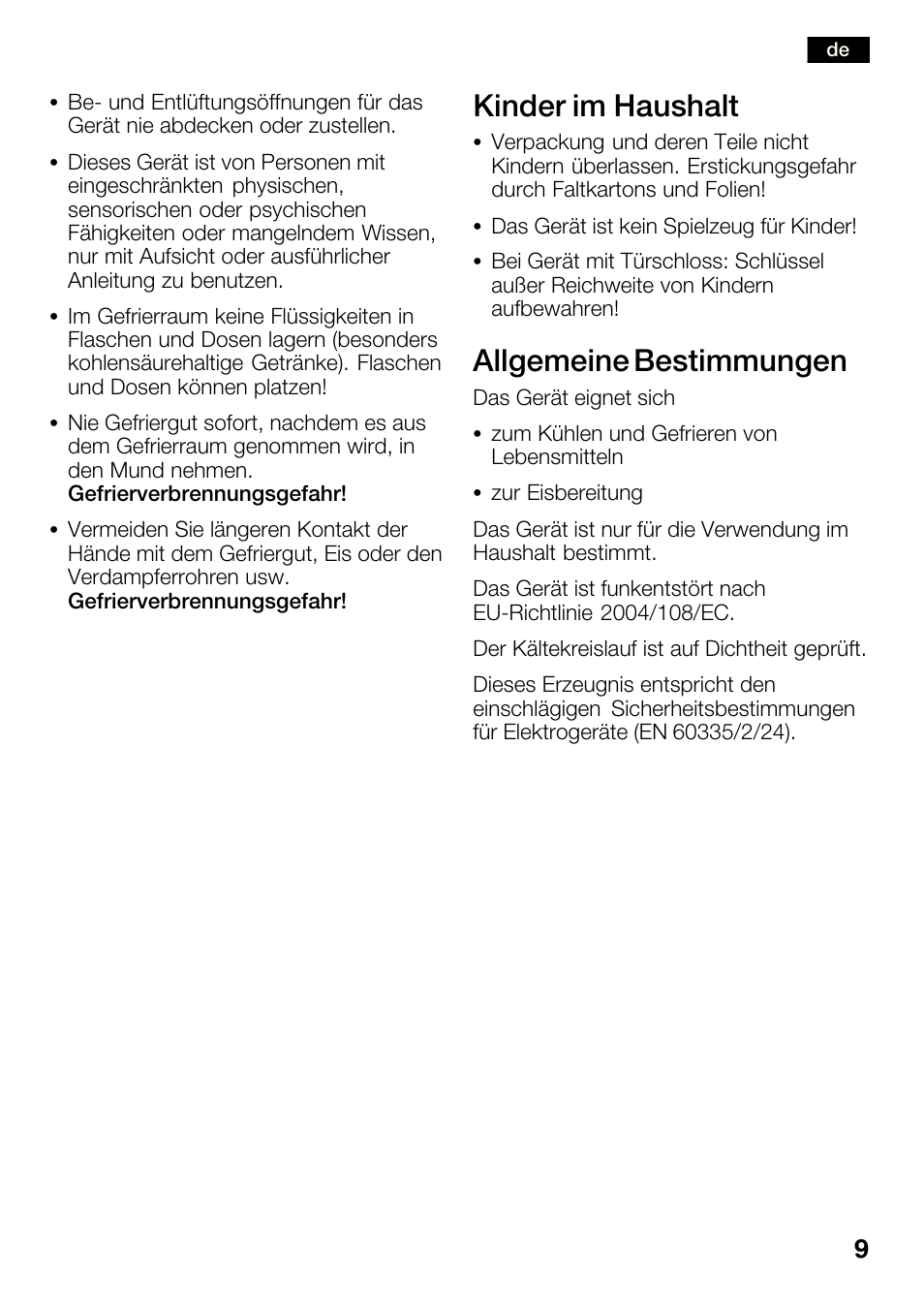 Kinder im haushalt, Allgemeine bestimmungen | Bosch KGN36SM30 Réfrigérateur-congélateur combiné Premium Luxe User Manual | Page 9 / 143