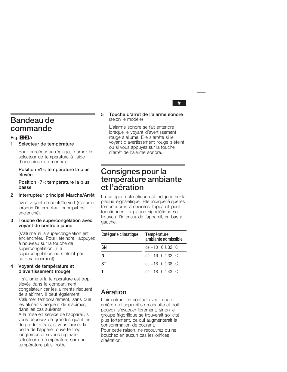 Bandeau de commande, Aération | Bosch GID18A20 Congélateur intégrable Premium Fixation de porte par glissières User Manual | Page 29 / 65