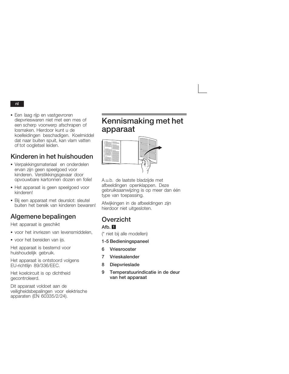 Kennismaking met het apparaat, Kinderen in het huishouden, Algemene bepalingen | Overzicht | Bosch GID18A20 Congélateur intégrable Premium Fixation de porte par glissières User Manual | Page 52 / 65