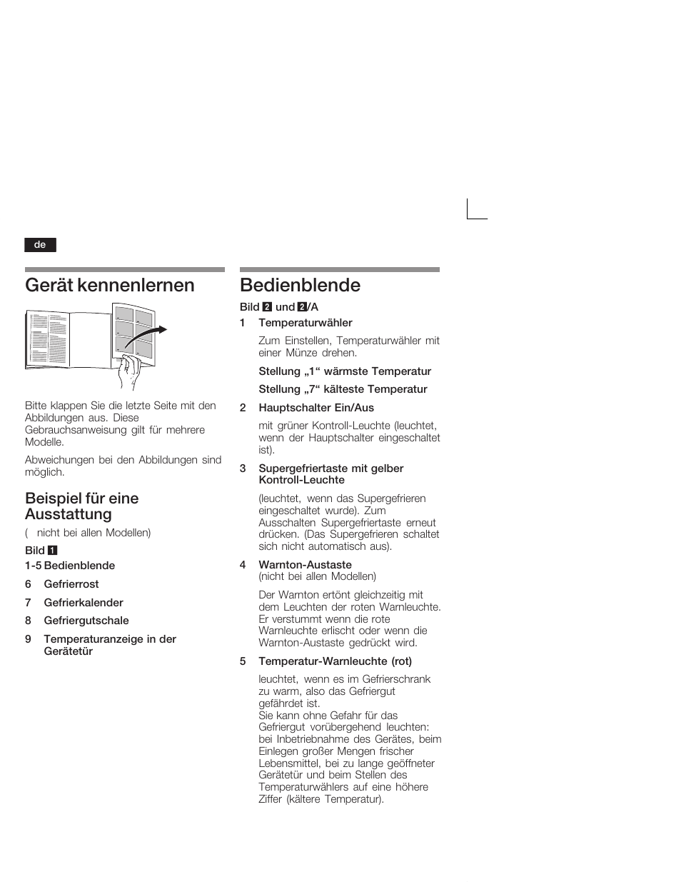 Gerät kennenlernen, Bedienblende, Beispiel für eine ausstattung | Bosch GID18A20 Congélateur intégrable Premium Fixation de porte par glissières User Manual | Page 6 / 65