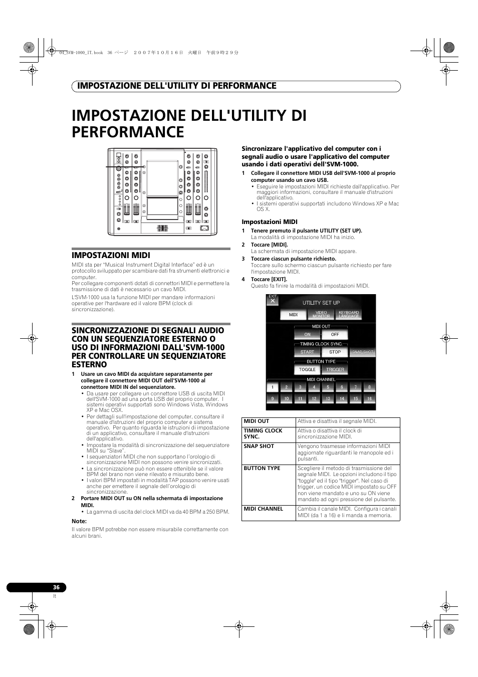 Impostazione dell'utility di performance, Impostazioni midi | Pioneer SVM-1000 User Manual | Page 174 / 326