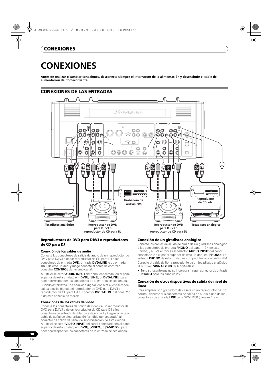 Conexiones, Conexiones de las entradas, Conexión de un giradiscos analógico | Pioneer SVM-1000 User Manual | Page 240 / 326