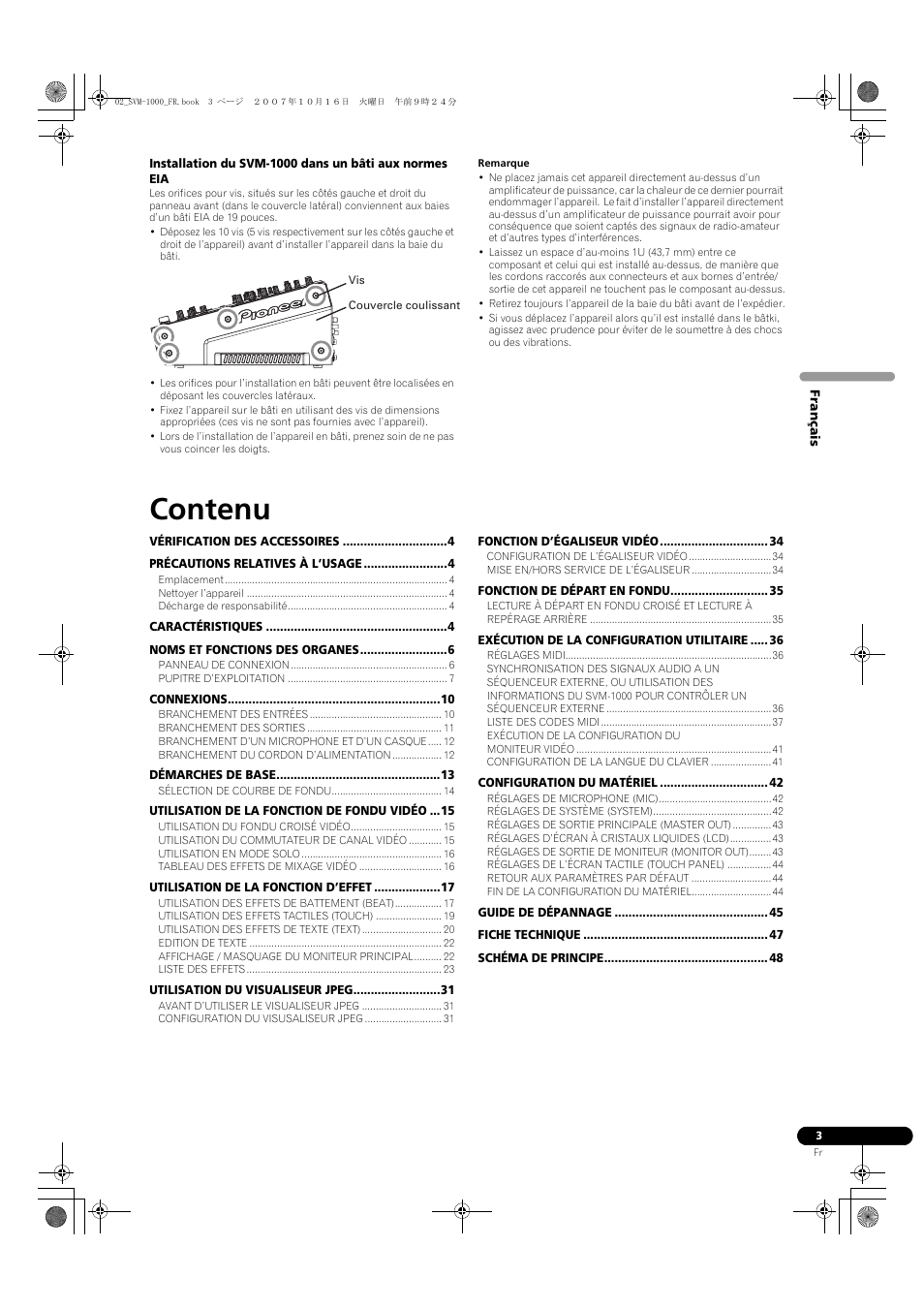 Mode d’emploi, Contenu | Pioneer SVM-1000 User Manual | Page 49 / 326