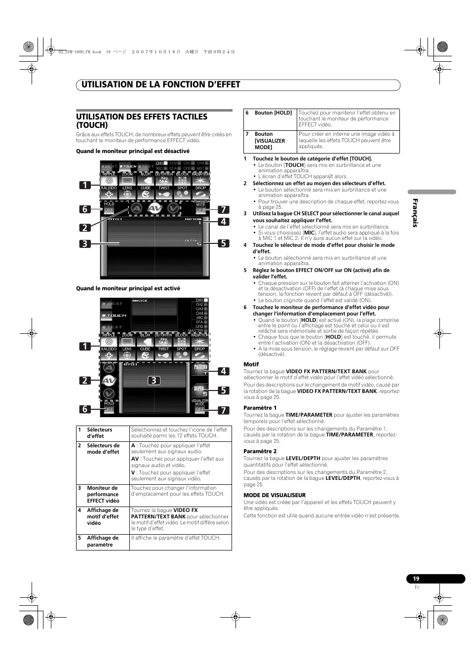 Utilisation des effets tactiles (touch), Utilisation de la fonction d’effet | Pioneer SVM-1000 User Manual | Page 65 / 326