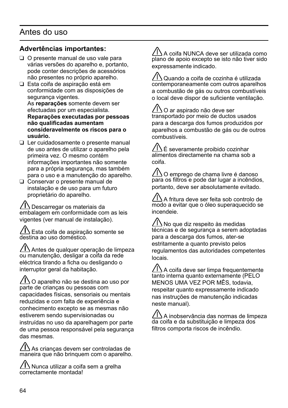 Antes do uso | Bosch DHU625M - inox Hotte classique 60 cm User Manual | Page 64 / 114