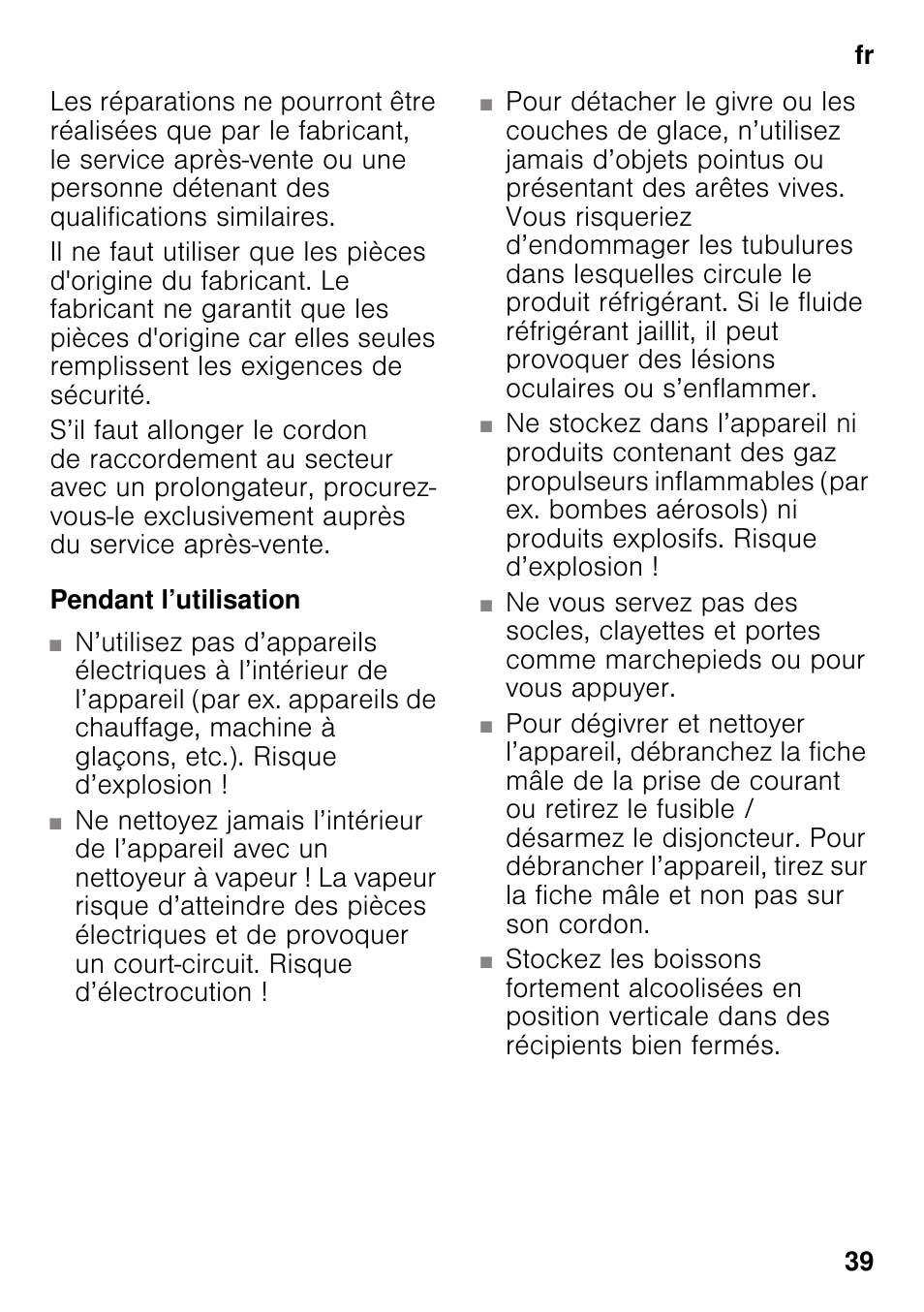 Pendant l’utilisation | Bosch GSN33VW30 User Manual | Page 39 / 96