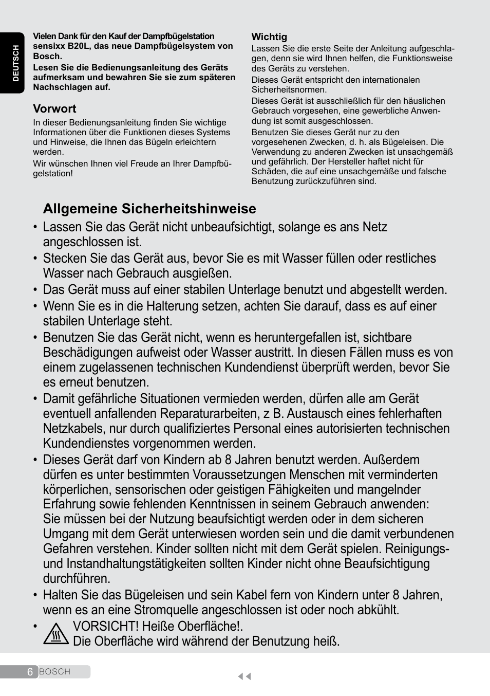 Deutsch, Allgemeine sicherheitshinweise | Bosch TDS2011 User Manual | Page 6 / 136