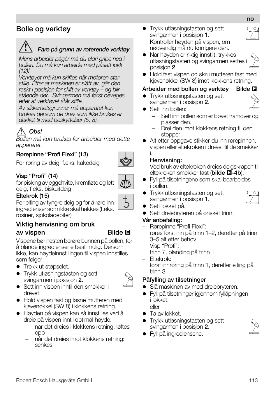 Bolle og verktøy | Bosch MUM57810 KITCHEN MACHINE INOX 900W HOME PRO Home Professional User Manual | Page 113 / 208