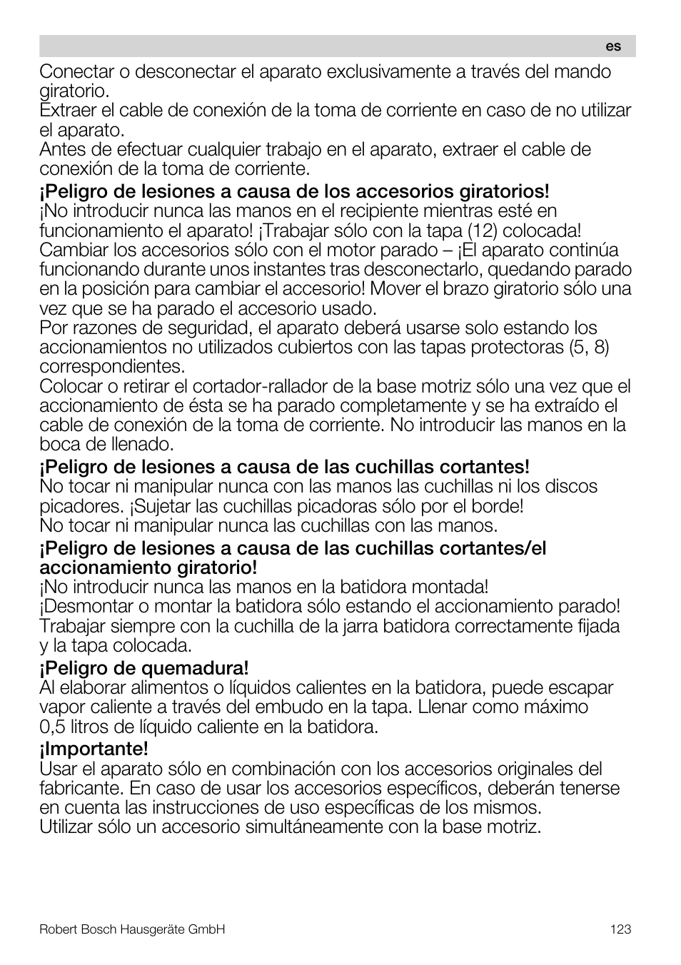 Bosch MUM57810 KITCHEN MACHINE INOX 900W HOME PRO Home Professional User Manual | Page 123 / 208