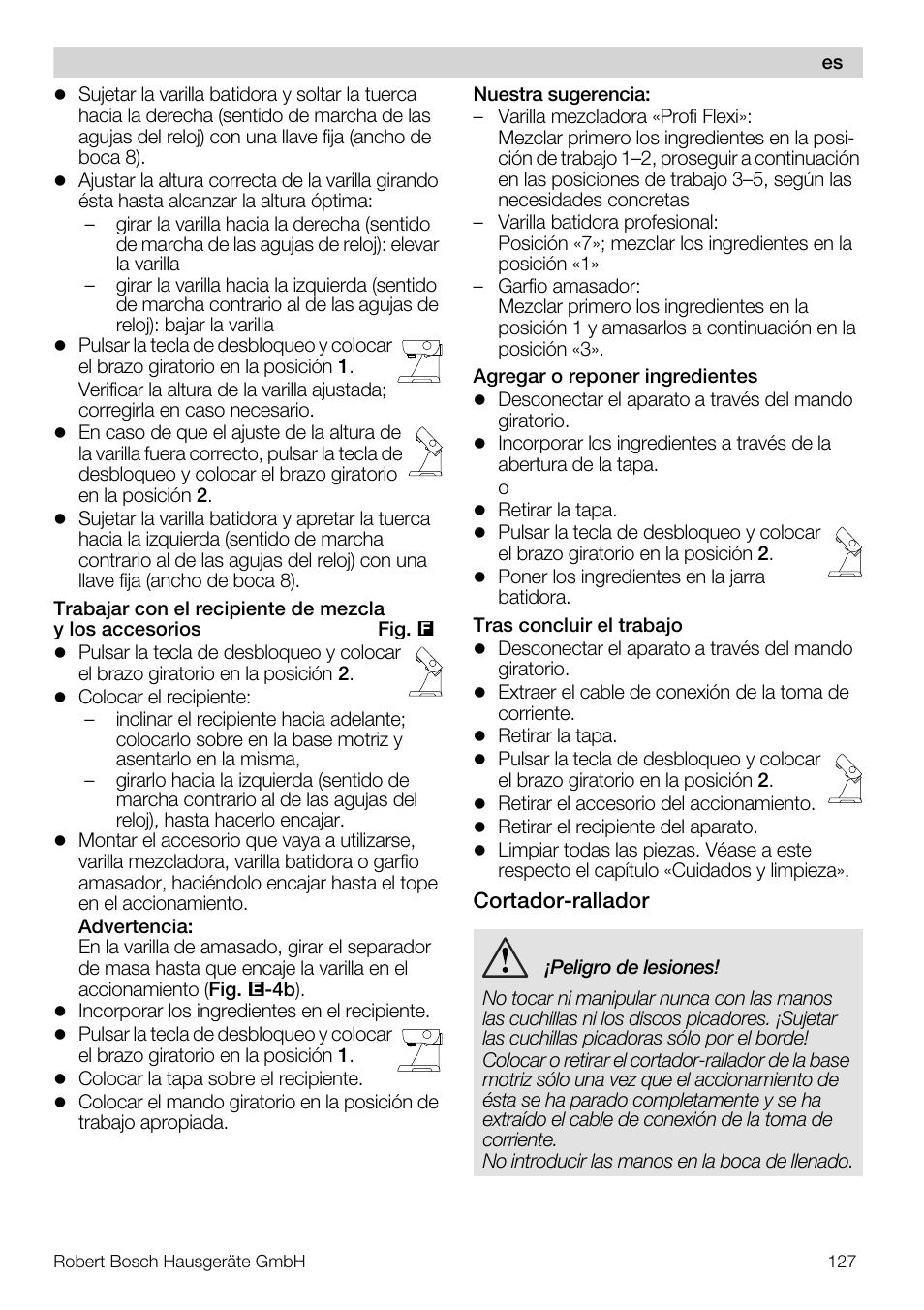 Bosch MUM57810 KITCHEN MACHINE INOX 900W HOME PRO Home Professional User Manual | Page 127 / 208