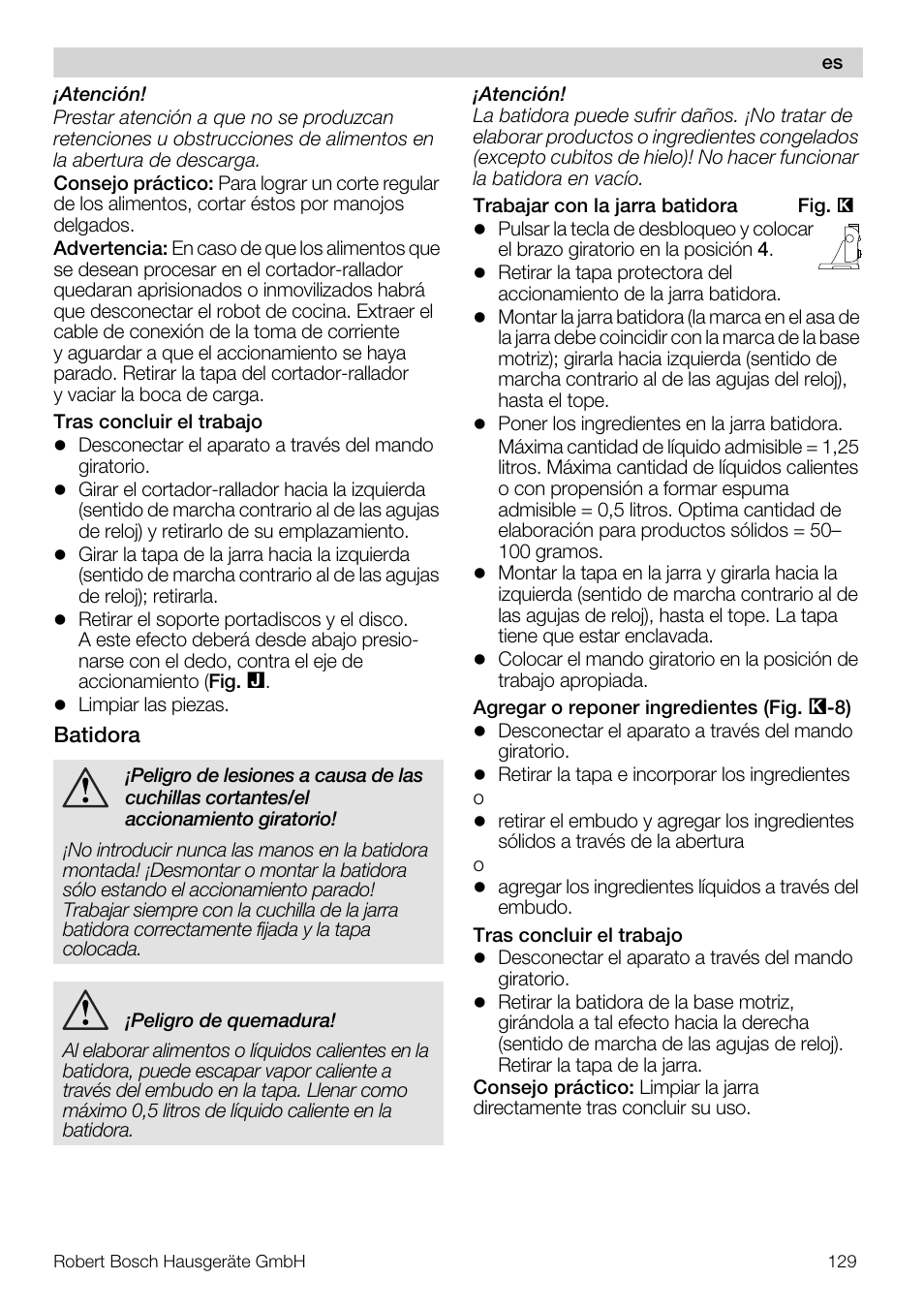 Bosch MUM57810 KITCHEN MACHINE INOX 900W HOME PRO Home Professional User Manual | Page 129 / 208