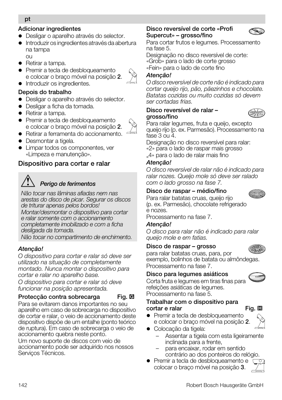 Bosch MUM57810 KITCHEN MACHINE INOX 900W HOME PRO Home Professional User Manual | Page 142 / 208