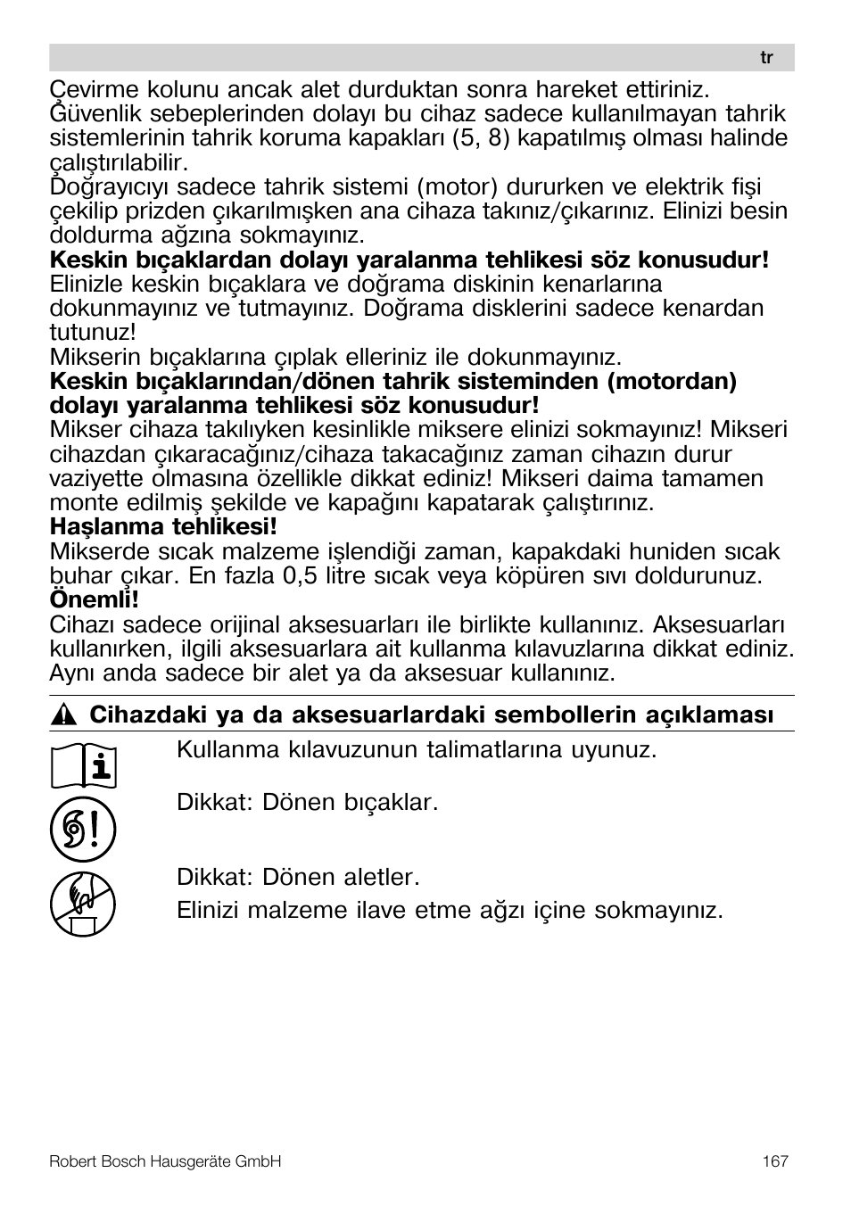 Bosch MUM57810 KITCHEN MACHINE INOX 900W HOME PRO Home Professional User Manual | Page 167 / 208
