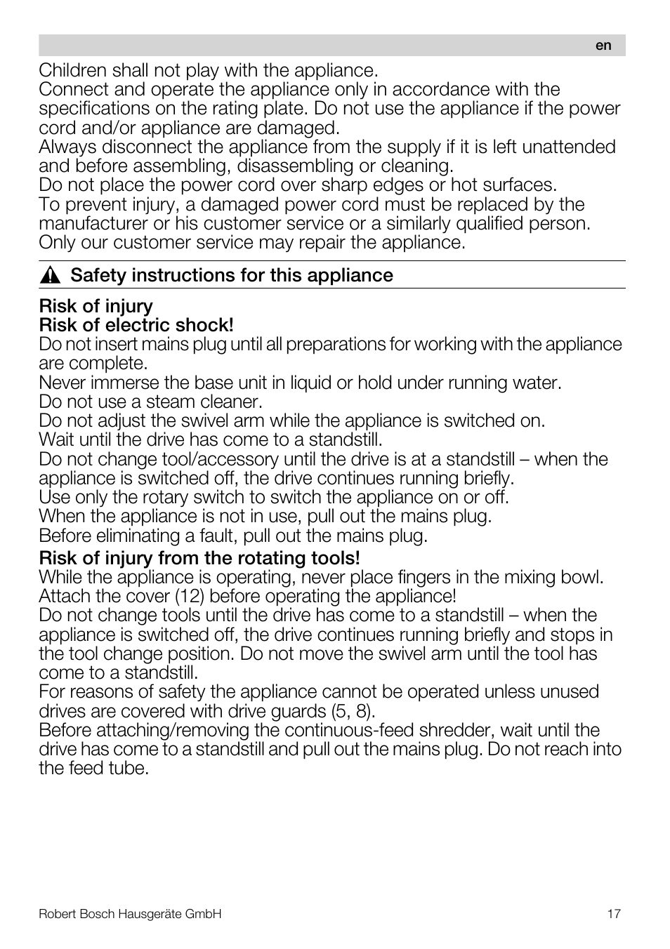 Bosch MUM57810 KITCHEN MACHINE INOX 900W HOME PRO Home Professional User Manual | Page 17 / 208