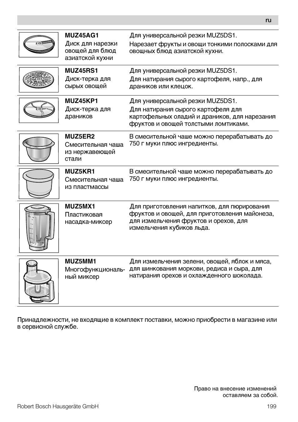 Bosch MUM57810 KITCHEN MACHINE INOX 900W HOME PRO Home Professional User Manual | Page 199 / 208