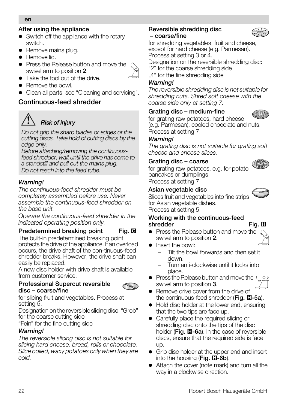 Bosch MUM57810 KITCHEN MACHINE INOX 900W HOME PRO Home Professional User Manual | Page 22 / 208