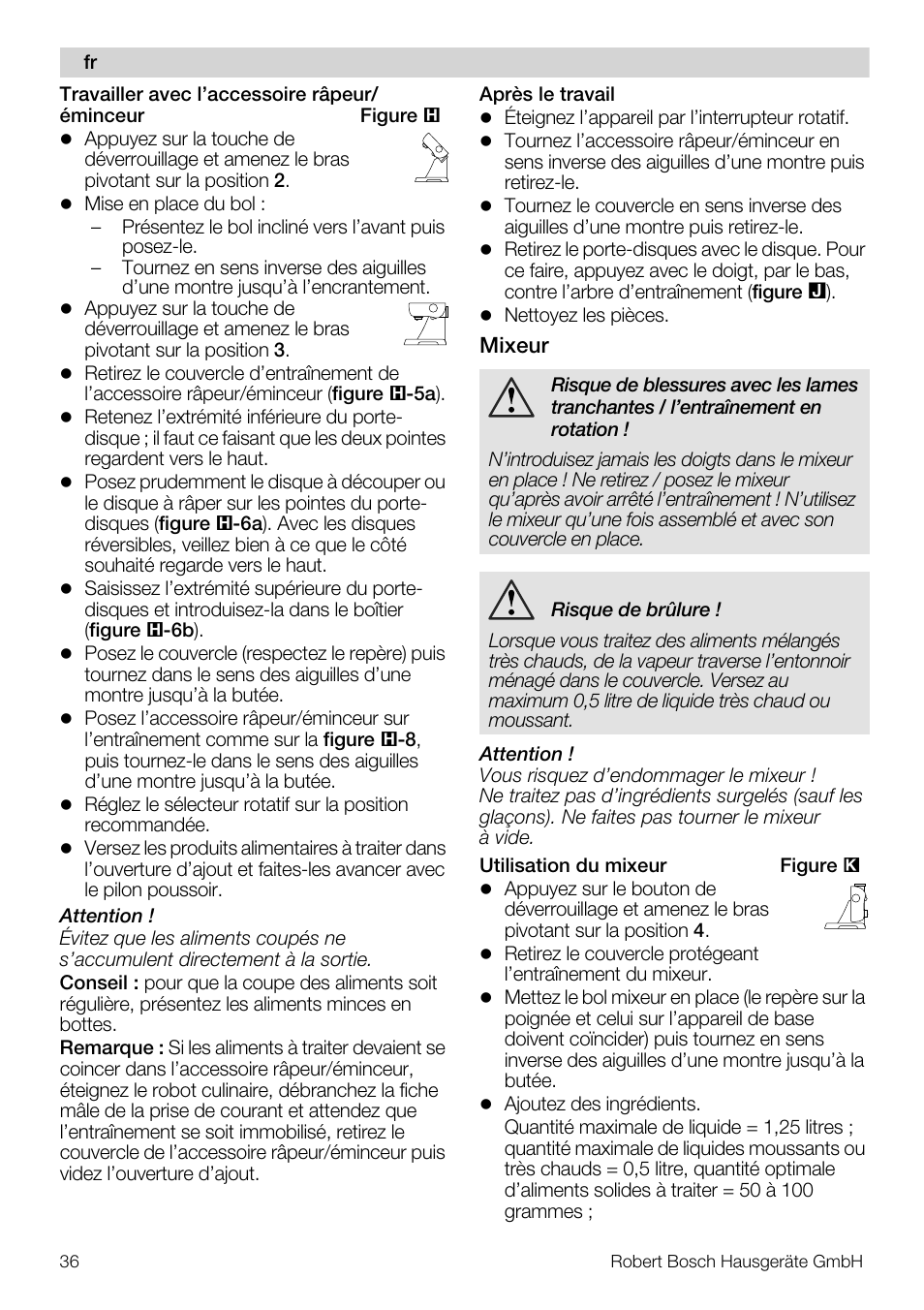Bosch MUM57810 KITCHEN MACHINE INOX 900W HOME PRO Home Professional User Manual | Page 36 / 208