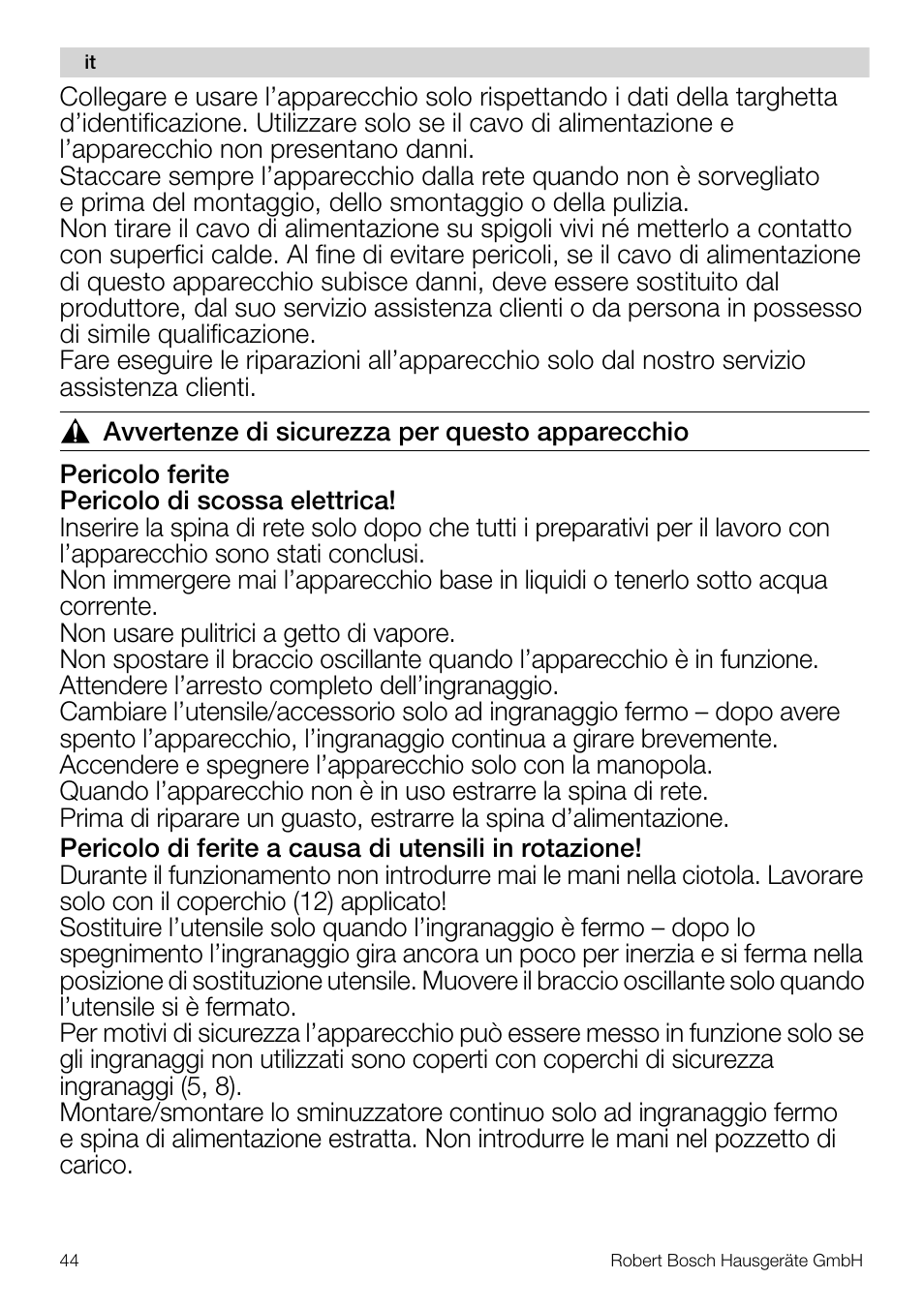 Bosch MUM57810 KITCHEN MACHINE INOX 900W HOME PRO Home Professional User Manual | Page 44 / 208