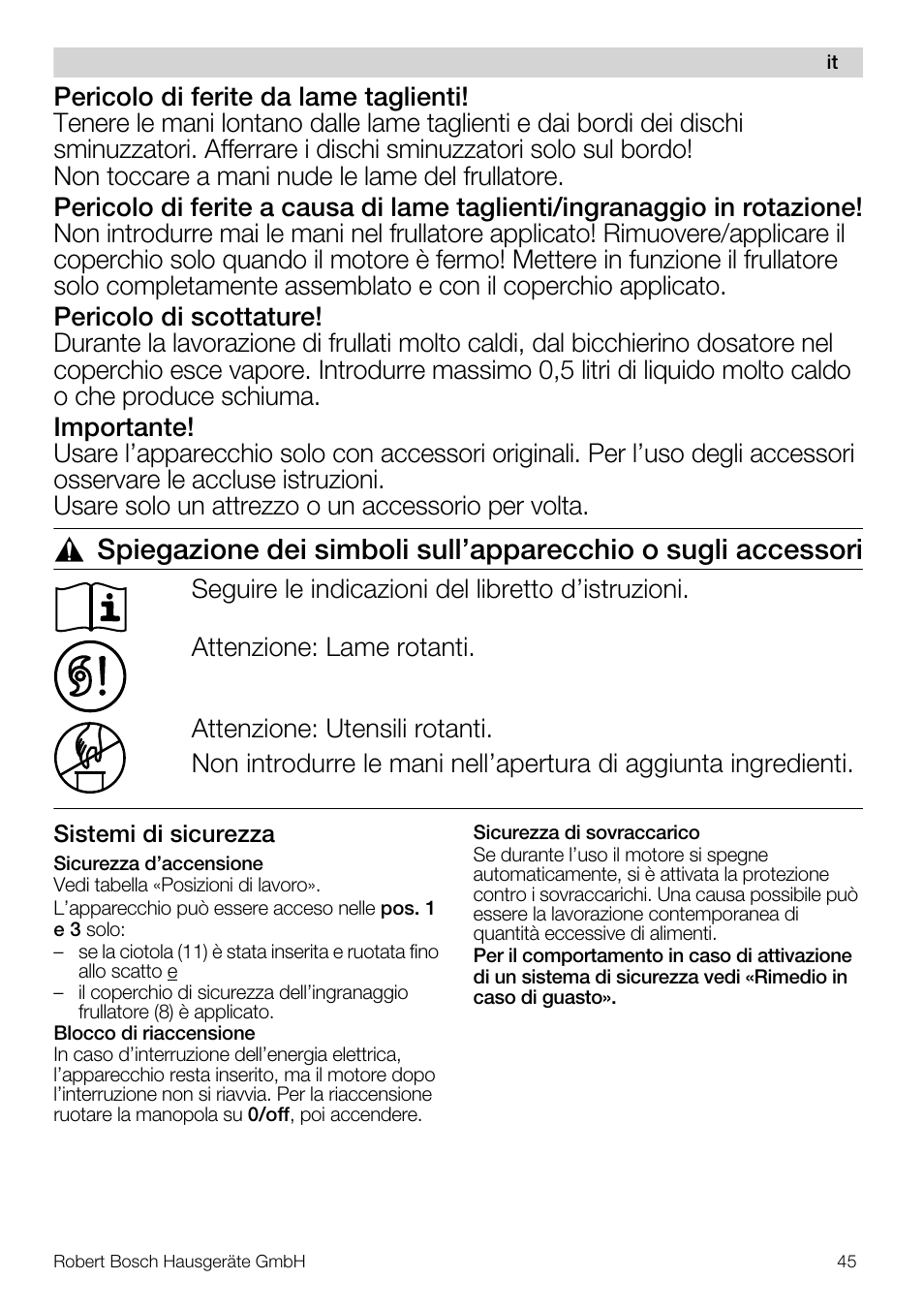Bosch MUM57810 KITCHEN MACHINE INOX 900W HOME PRO Home Professional User Manual | Page 45 / 208