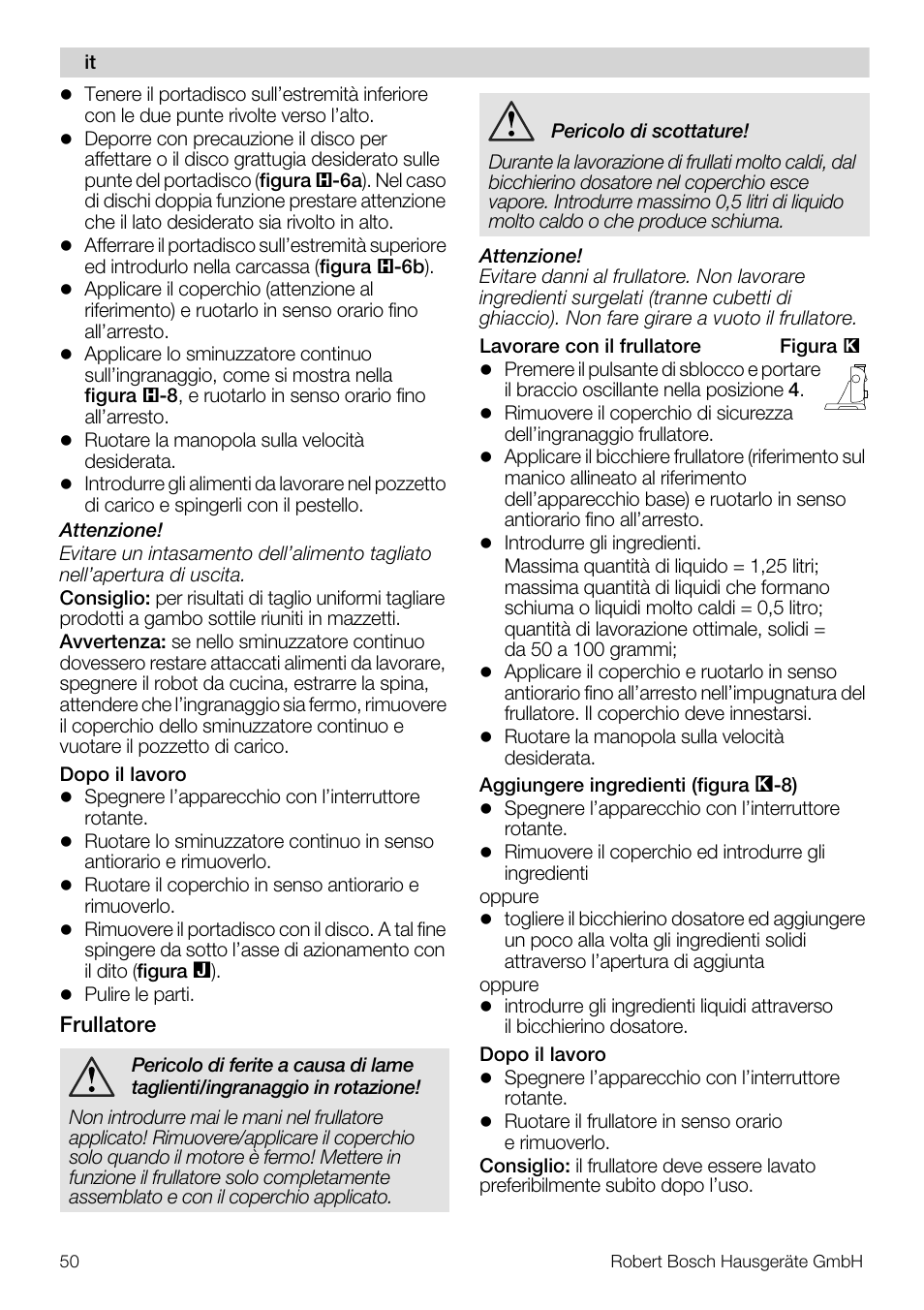 Bosch MUM57810 KITCHEN MACHINE INOX 900W HOME PRO Home Professional User Manual | Page 50 / 208