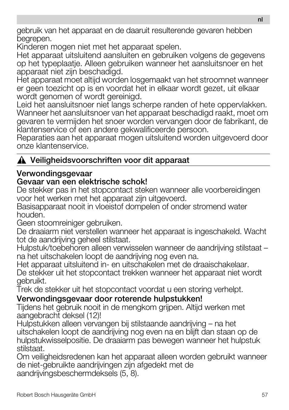 Bosch MUM57810 KITCHEN MACHINE INOX 900W HOME PRO Home Professional User Manual | Page 57 / 208