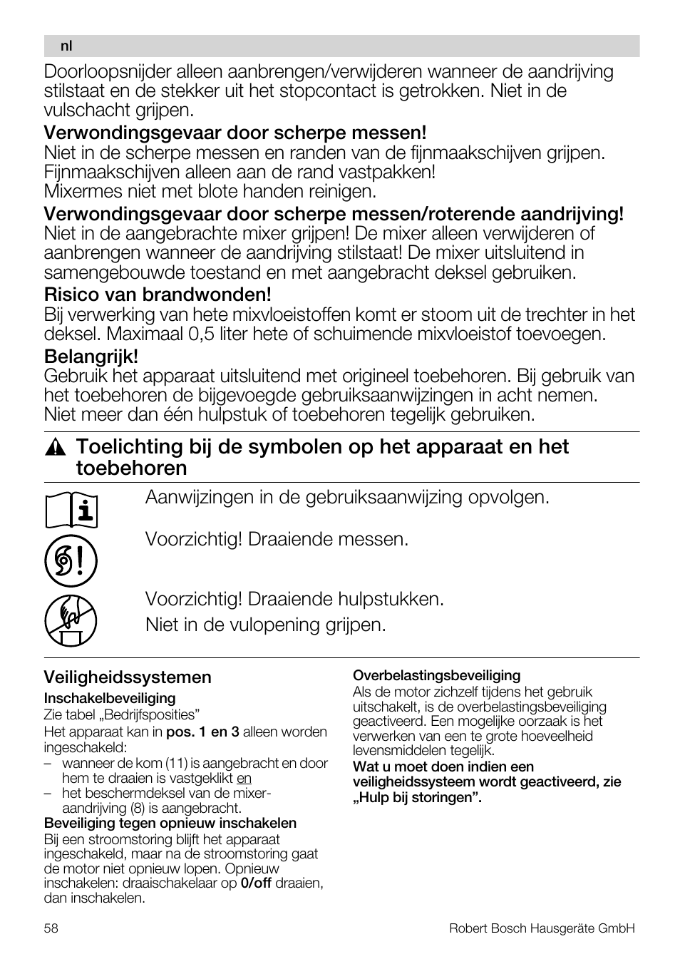 Bosch MUM57810 KITCHEN MACHINE INOX 900W HOME PRO Home Professional User Manual | Page 58 / 208