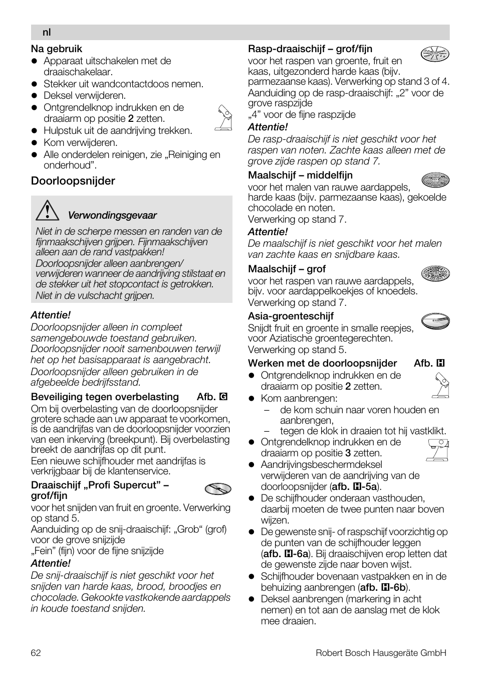 Bosch MUM57810 KITCHEN MACHINE INOX 900W HOME PRO Home Professional User Manual | Page 62 / 208