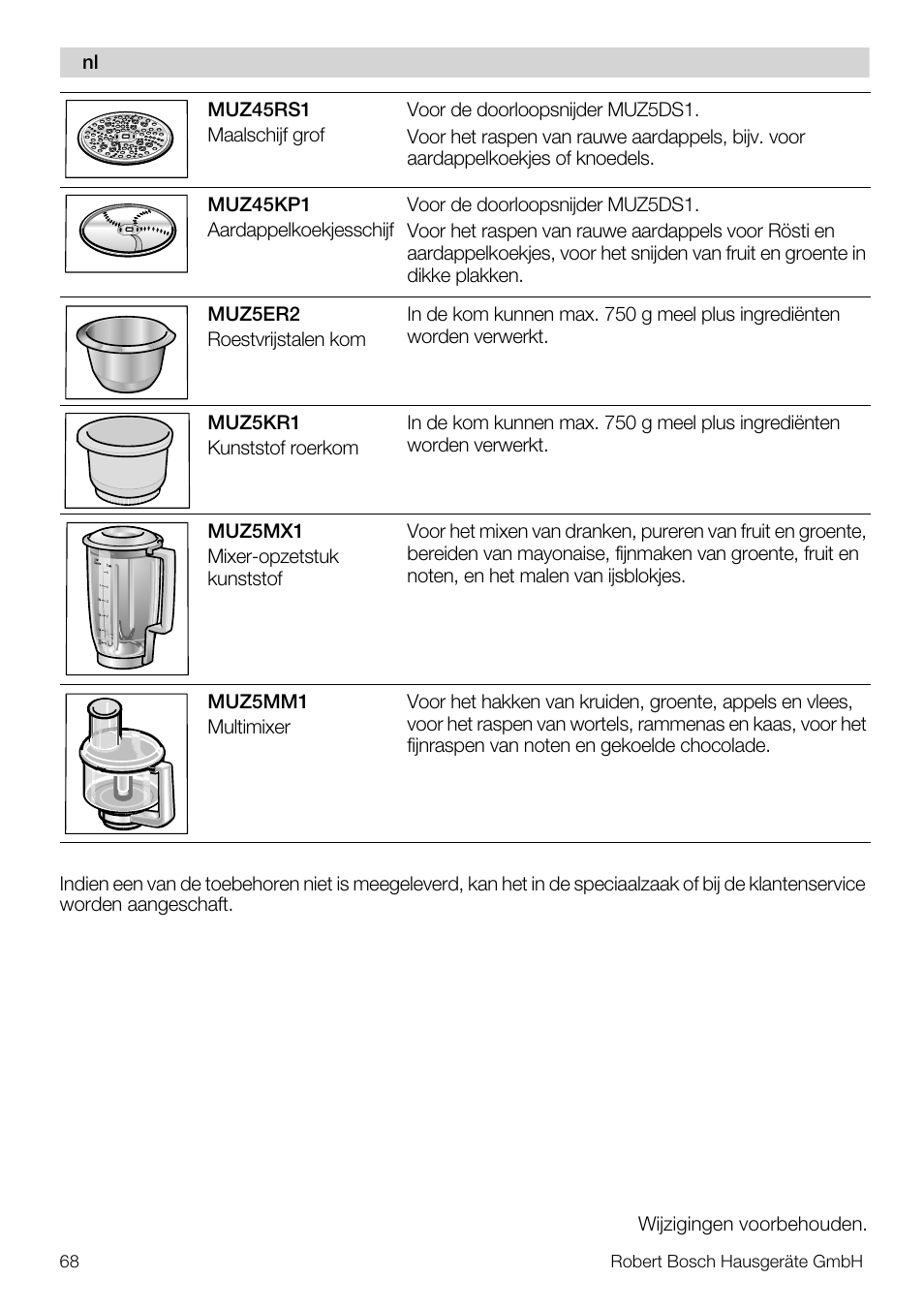 Bosch MUM57810 KITCHEN MACHINE INOX 900W HOME PRO Home Professional User Manual | Page 68 / 208