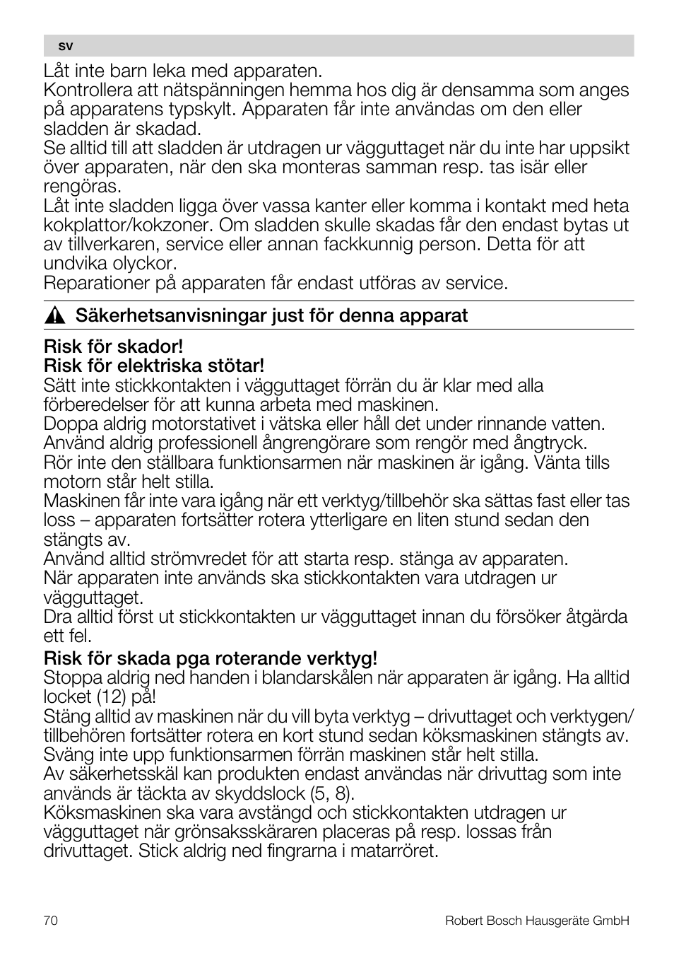Bosch MUM57810 KITCHEN MACHINE INOX 900W HOME PRO Home Professional User Manual | Page 70 / 208