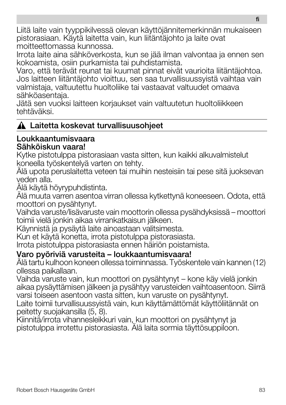 Bosch MUM57810 KITCHEN MACHINE INOX 900W HOME PRO Home Professional User Manual | Page 83 / 208
