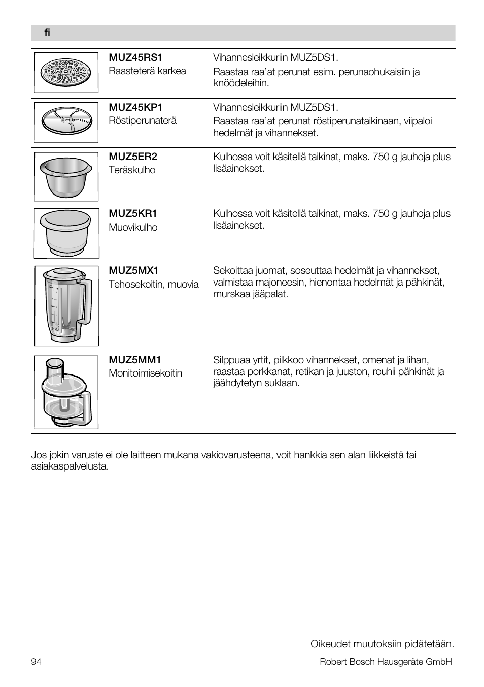 Bosch MUM57810 KITCHEN MACHINE INOX 900W HOME PRO Home Professional User Manual | Page 94 / 208