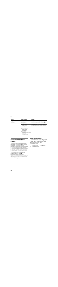 Interruzione dell’energia elettrica, L’interruttore di sicurezza è scattato, Servizio assistenza clienti | It 48 | Bosch KIR18V20FF Réfrigérateur intégrable Confort Fixation de porte par glissières User Manual | Page 48 / 63
