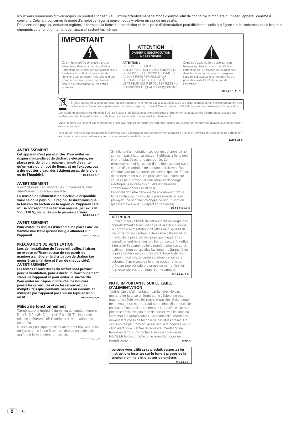 Important, Drb1492-b, Attention | Pioneer DJM-5000 User Manual | Page 18 / 114