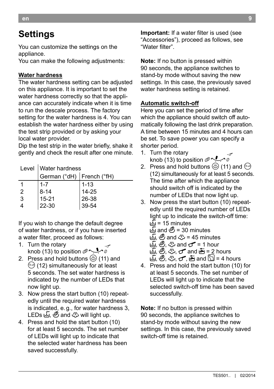 Settings | Bosch TES50129RW VeroCafe Machine à café Expresso automatique Noir User Manual | Page 13 / 122
