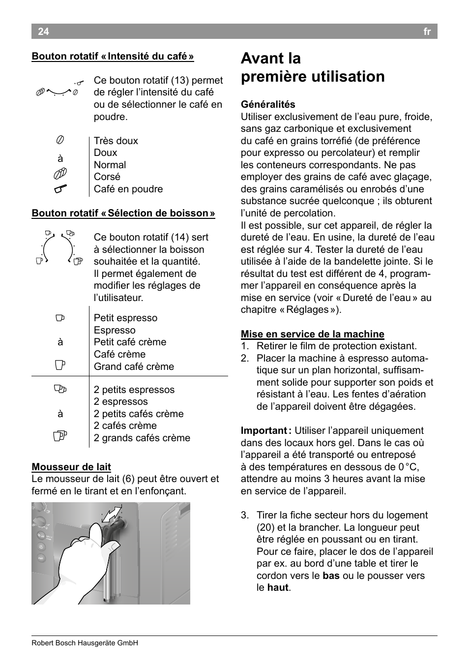 Avant la première utilisation | Bosch TES50129RW VeroCafe Machine à café Expresso automatique Noir User Manual | Page 28 / 122
