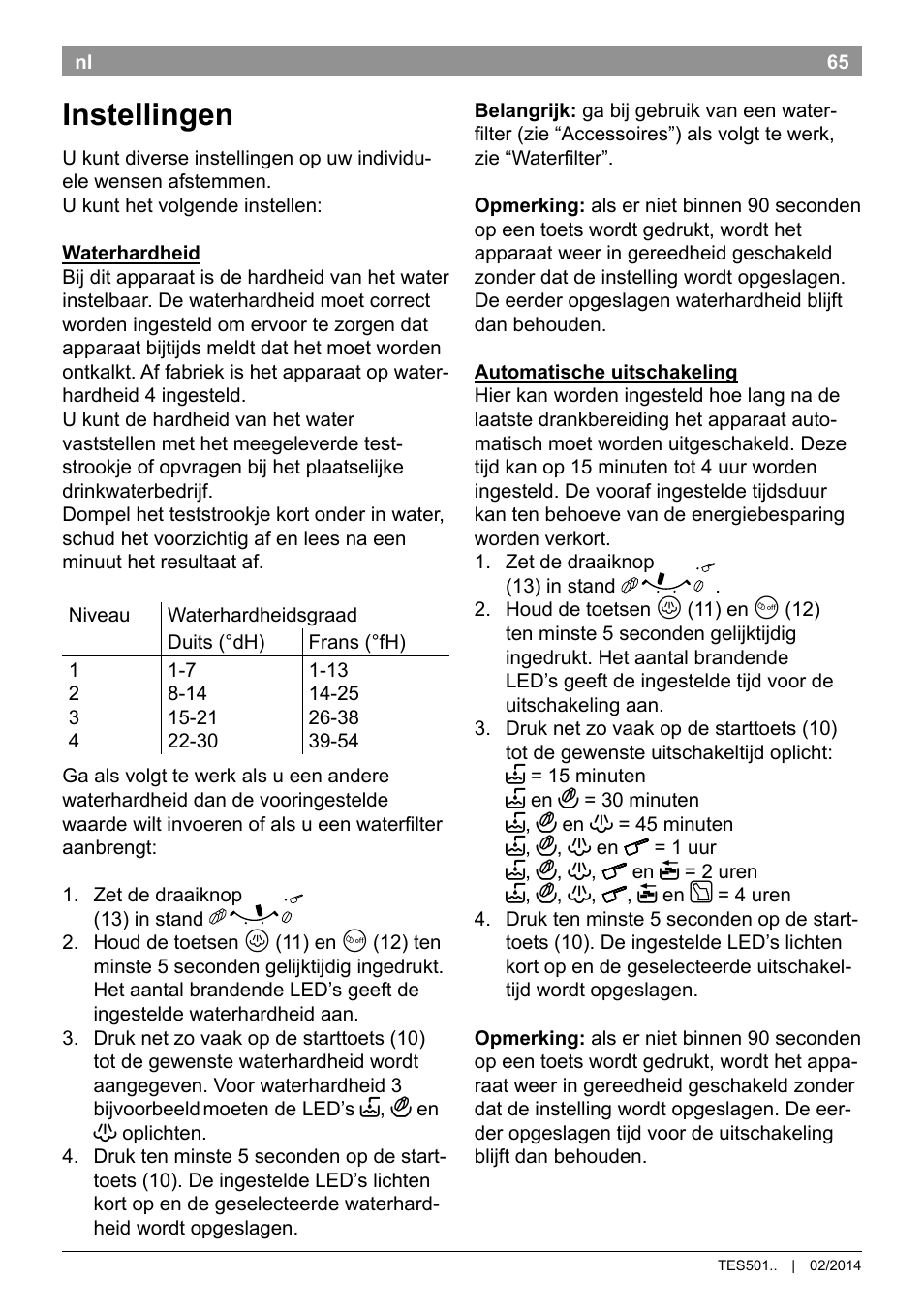Instellingen | Bosch TES50129RW VeroCafe Machine à café Expresso automatique Noir User Manual | Page 69 / 122