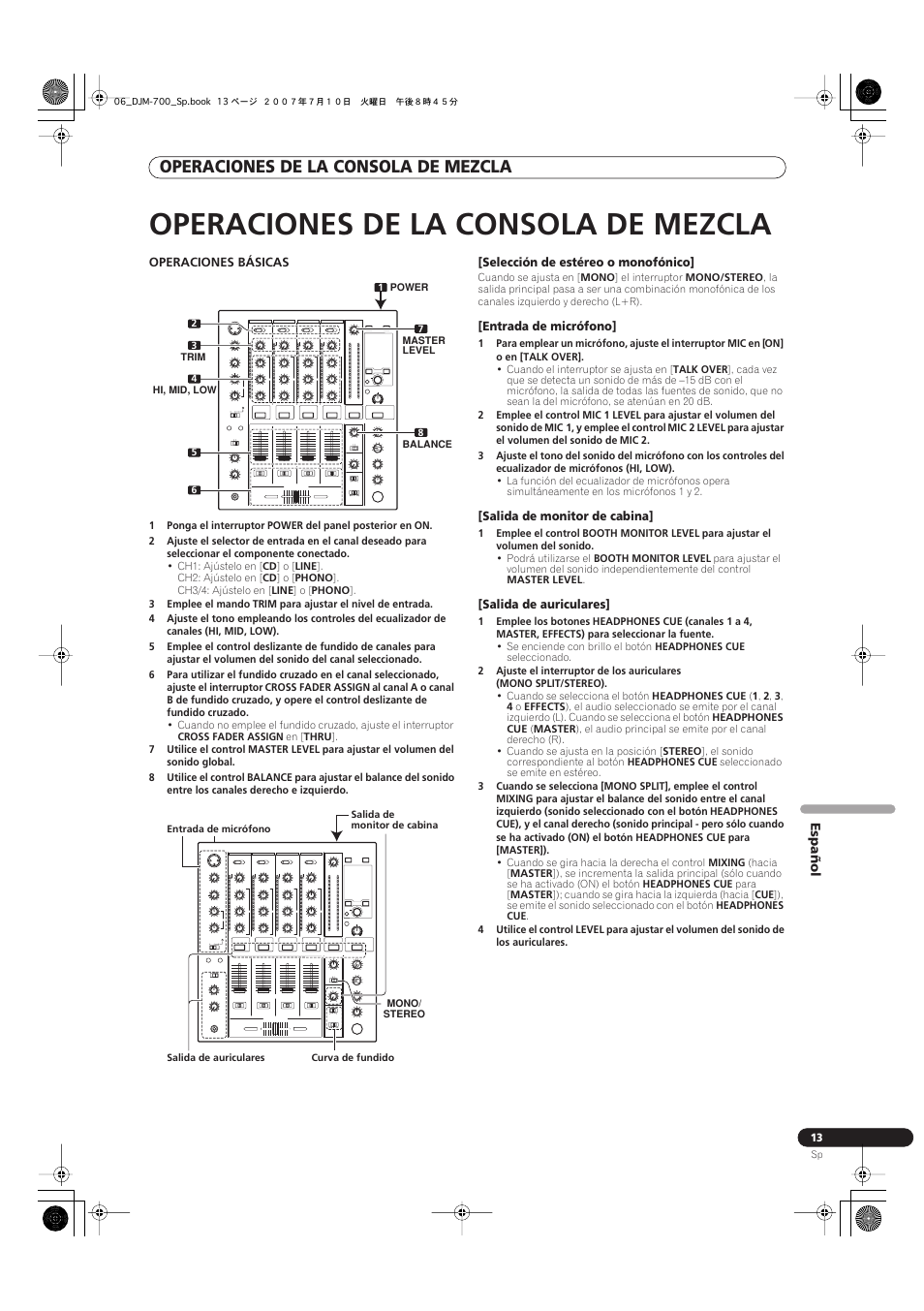 Operaciones de la consola de mezcla | Pioneer DJM-700-S User Manual | Page 143 / 184