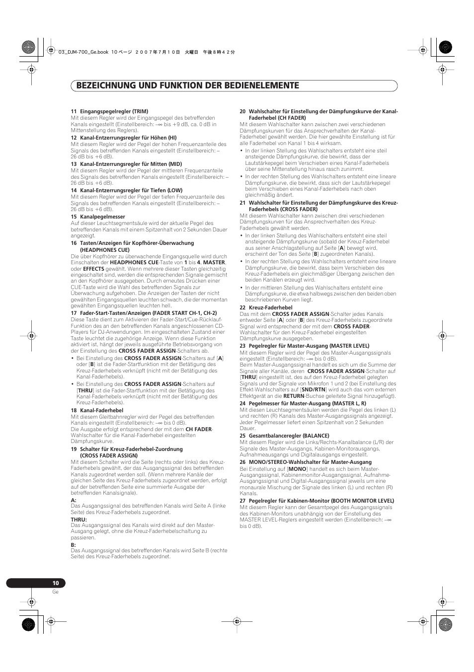 Bezeichnung und funktion der bedienelemente | Pioneer DJM-700-S User Manual | Page 62 / 184