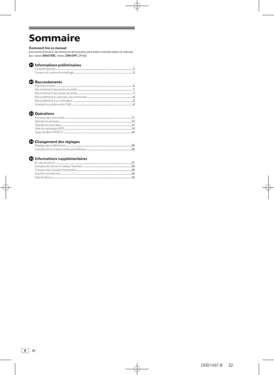 Table de mixage, Mode d’emploi, Sommaire | Pioneer DJM-2000 User Manual | Page 32 / 204