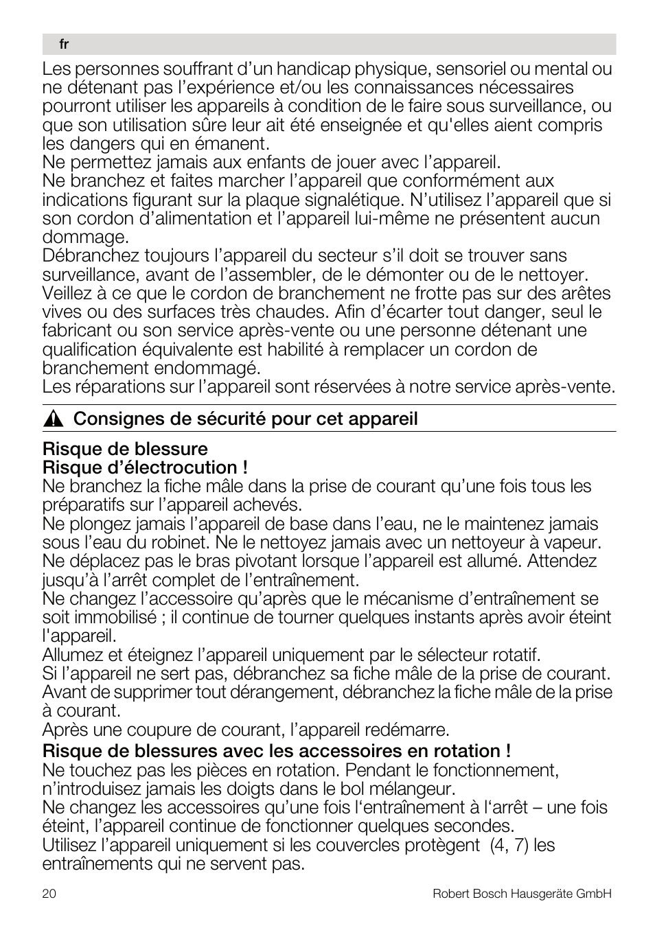 Bosch MUM4640 ROBOT BLANC ROSE 550W BLENDER BOL PLASTI User Manual | Page 20 / 174