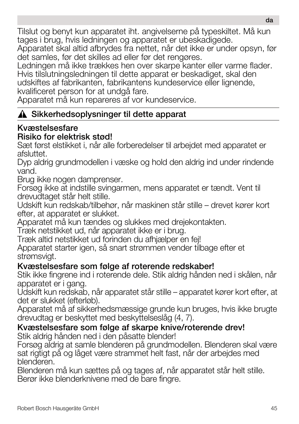 Bosch MUM4640 ROBOT BLANC ROSE 550W BLENDER BOL PLASTI User Manual | Page 45 / 174