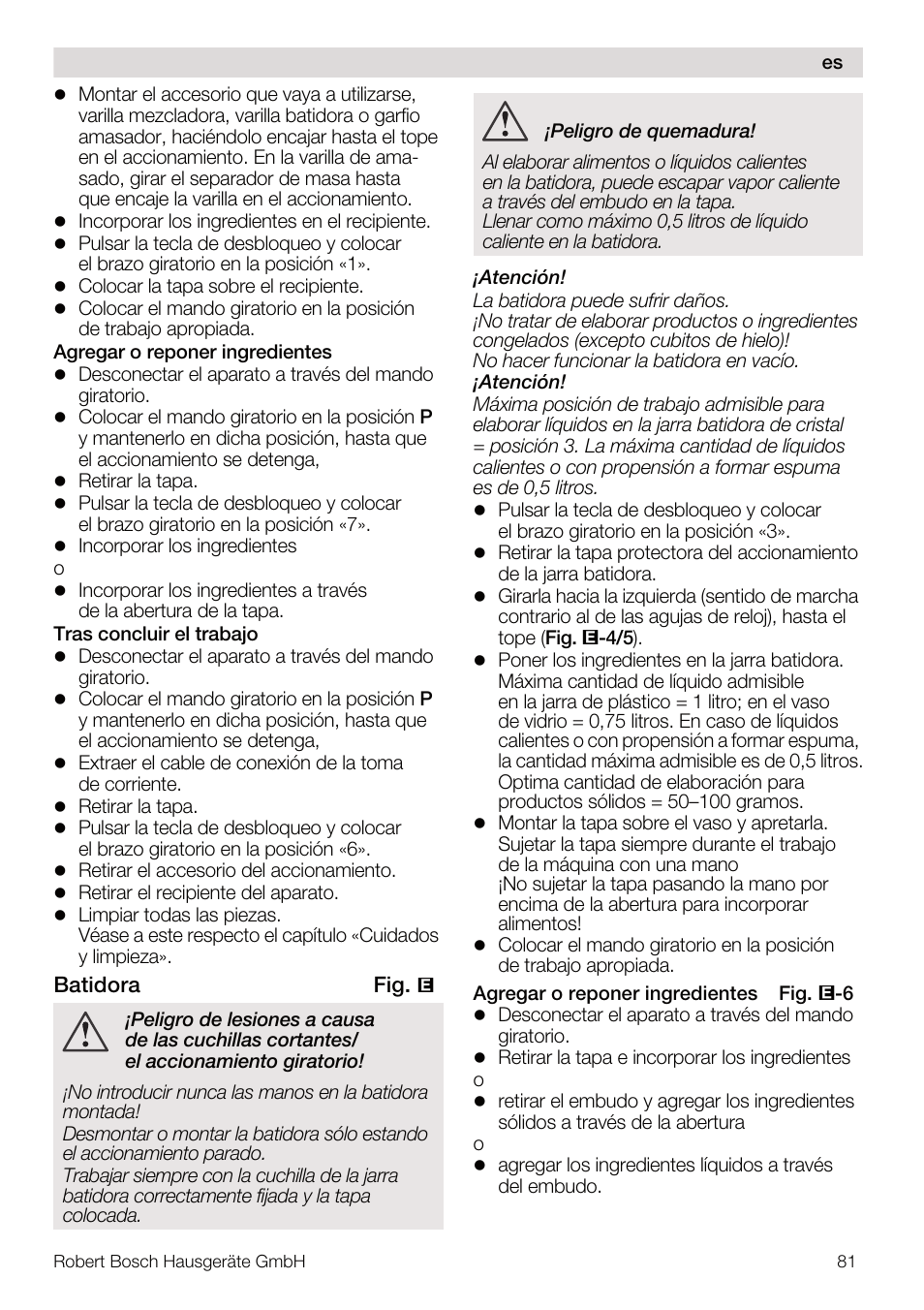 Bosch MUM4640 ROBOT BLANC ROSE 550W BLENDER BOL PLASTI User Manual | Page 81 / 174