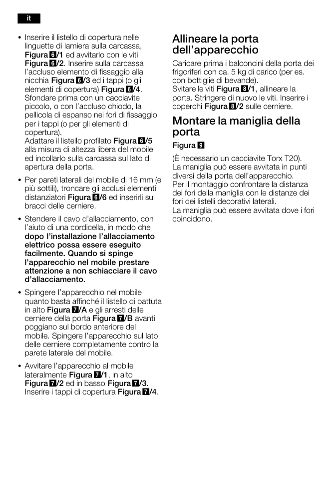 Allineare la porta dell'apparecchio, Montare la maniglia della porta | Bosch KFL24A51FF User Manual | Page 22 / 68